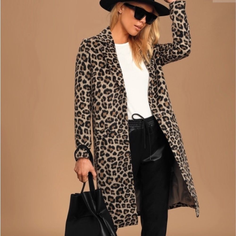 Kendall & Kylie Brown & Black Leopard Animal Print Trench Coat NEW XS